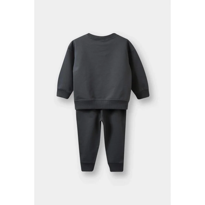 Defacto E8994A5GR164 Gri Erkek Bebek 2li Takım Baskılı Sweatshirt Eşofman Altı