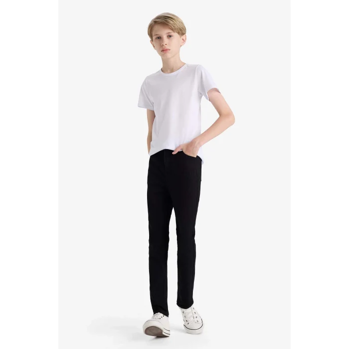 Defacto C3683A8NM40 Siyah Erkek Çocuk Okul Slim Fit Dar Kesim Düz Paça Jean Pantolon