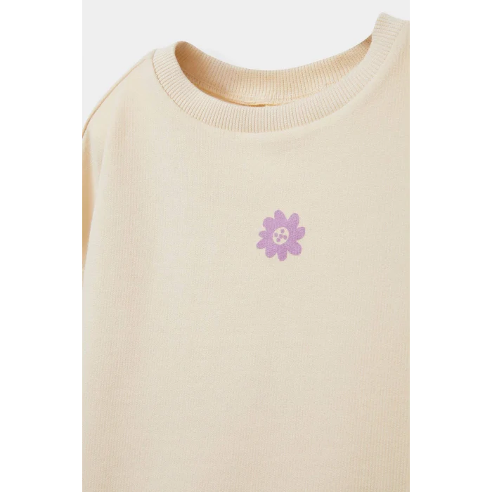 Defacto E8351A5BG744 Bej Kız Bebek Bisiklet Yaka Çiçekli Sweatshirt