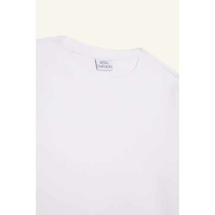 Defacto B2387A8WT34 Beyaz Kız Çocuk Bisiklet Yaka Basic Düz Fitilli Kaşkorse Uzun Kollu Okul Tişörtü