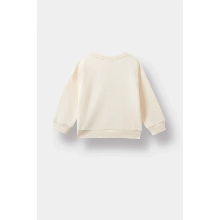 Defacto E9230A5ER42 Ekru Erkek Bebek Bisiklet Yaka Dinozor Baskılı İçi Yumuşak Tüylü Sweatshirt