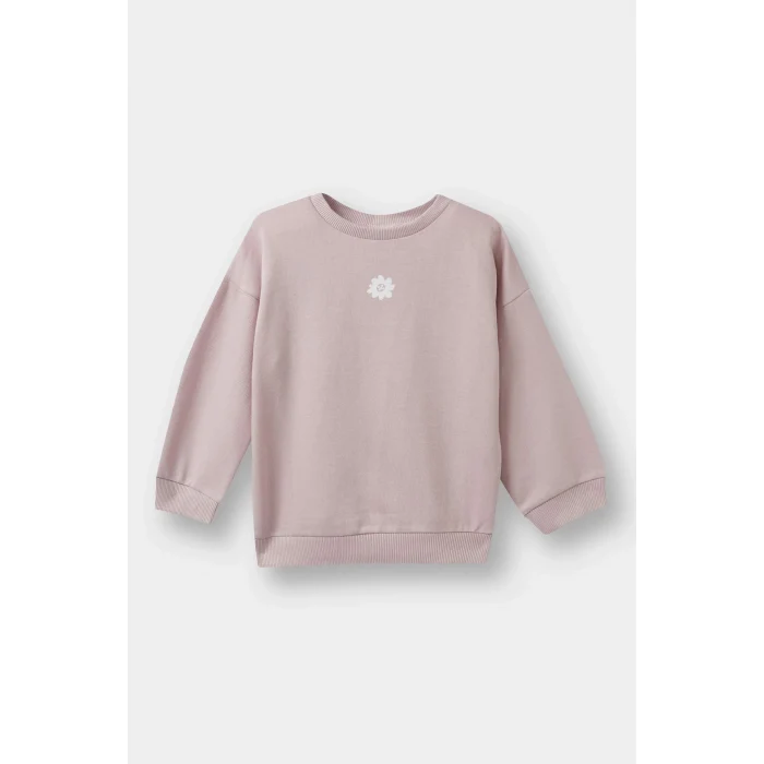 Defacto E8351A5PR345 Pembe Kız Bebek Bisiklet Yaka Çiçekli Sweatshirt