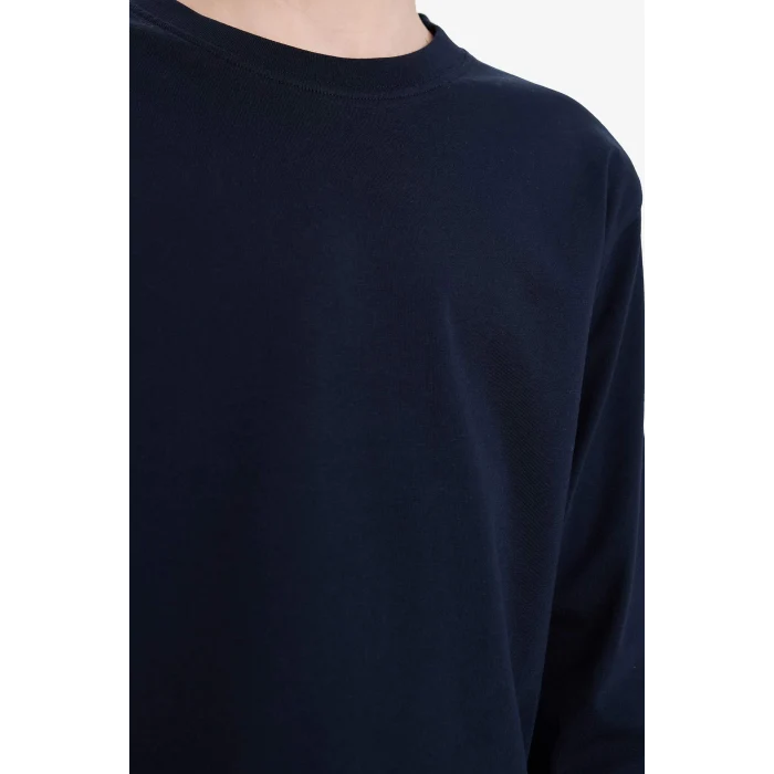 Defacto K1686A6NV253 Lacivert Erkek Çocuk Bisiklet Yaka Basic Düz Uzun Kollu Okul Tişörtü