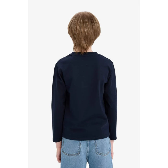 Defacto K1686A6NV253 Lacivert Erkek Çocuk Bisiklet Yaka Basic Düz Uzun Kollu Okul Tişörtü