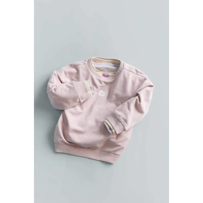 Defacto E8351A5PR345 Pembe Kız Bebek Bisiklet Yaka Çiçekli Sweatshirt