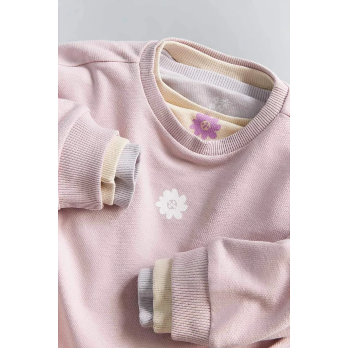 Defacto E8351A5PR345 Pembe Kız Bebek Bisiklet Yaka Çiçekli Sweatshirt