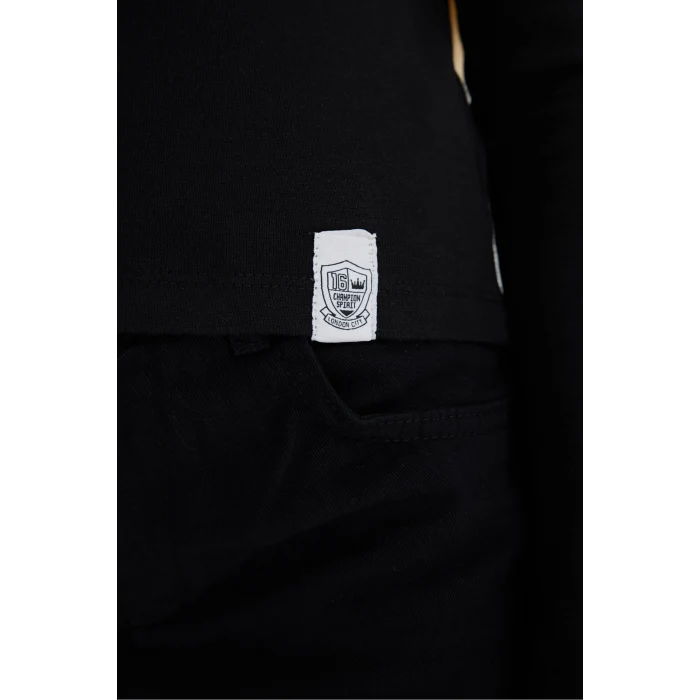 Defacto C7465A8BK81 Siyah Kız Çocuk Slim Fit Dar Kesim Bisiklet Yaka Baskılı Fitilli Kaşkorse Uzun Kollu Tişört