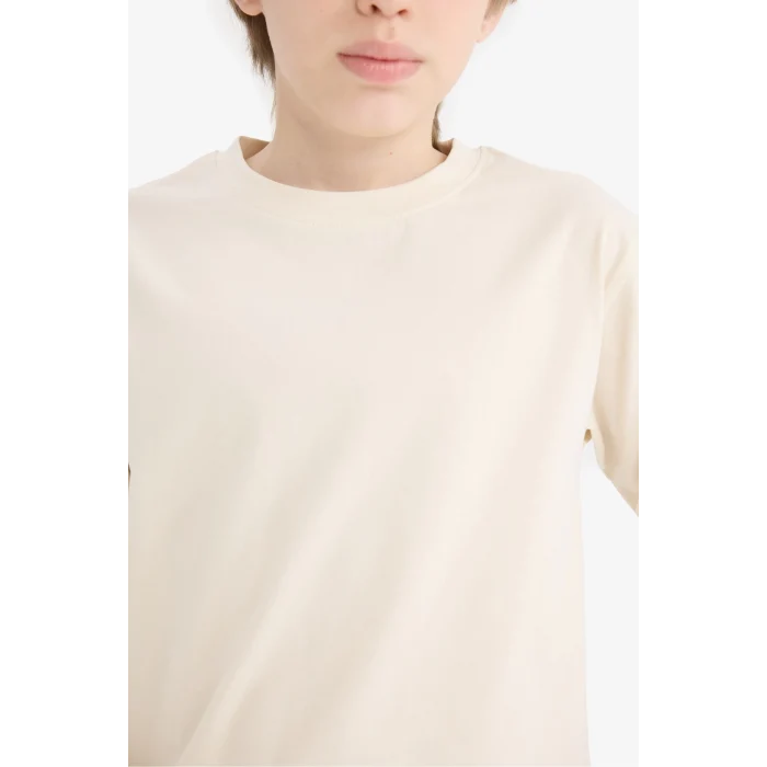 Defacto K1686A6BG734 Bej Erkek Çocuk Bisiklet Yaka Basic Düz Uzun Kollu Okul Tişörtü