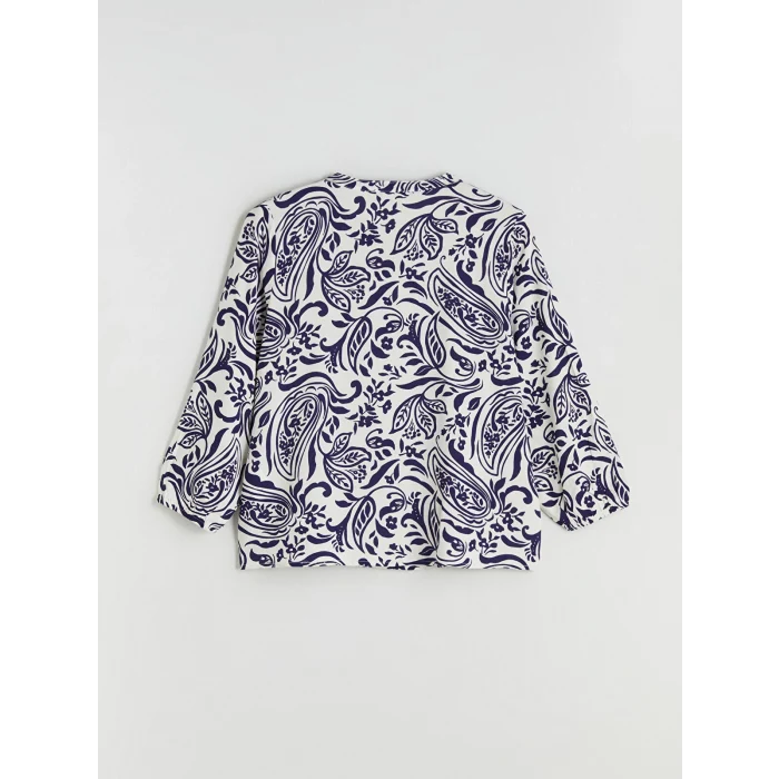 LCWAIKIKI Classic Mavi Bağlamalı Yaka Çiçekli Kadın Bluz