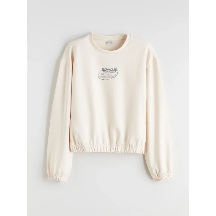 LCW Kids Ekru Bisiklet Yaka Soft Touch Kız Çocuk Eşofman Takım