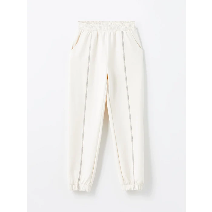 LCW Kids Ekru Bisiklet Yaka Soft Touch Kız Çocuk Eşofman Takım