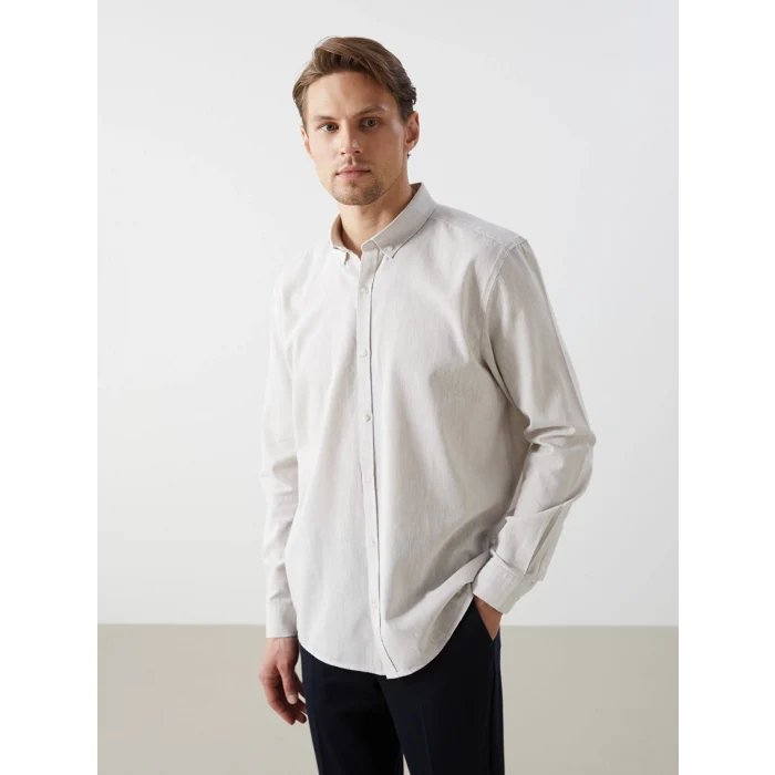 LCW Vision Bej Regular Fit Uzun Kollu Keten Karışımlı Erkek Gömlek