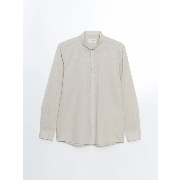 LCW Vision Bej Regular Fit Uzun Kollu Keten Karışımlı Erkek Gömlek