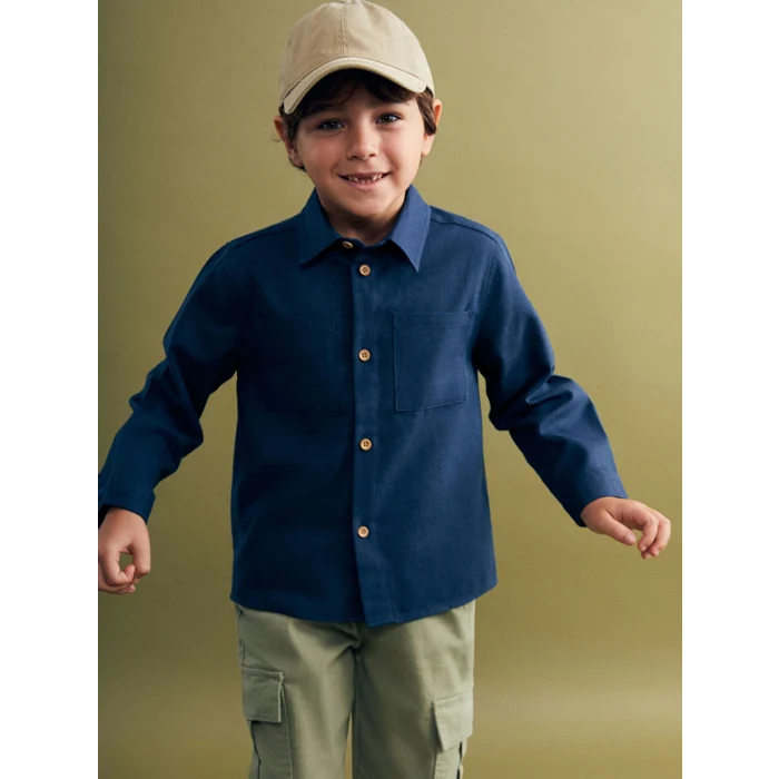 LCW Kids Indigo Basic Gabardin Uzun Kollu Erkek Çocuk Gömlek