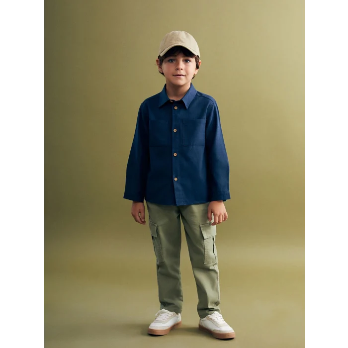 LCW Kids Indigo Basic Gabardin Uzun Kollu Erkek Çocuk Gömlek