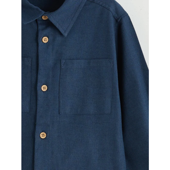 LCW Kids Indigo Basic Gabardin Uzun Kollu Erkek Çocuk Gömlek