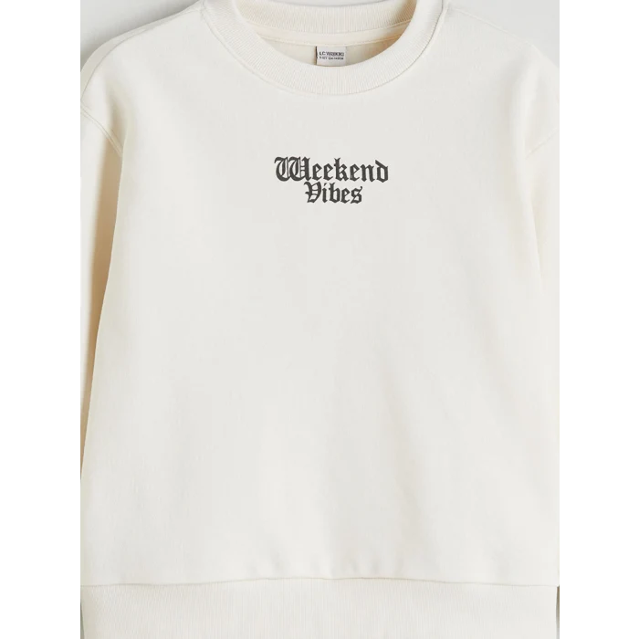 LCW Kids Ekru Bisiklet Yaka Kız Çocuk Sweatshirt