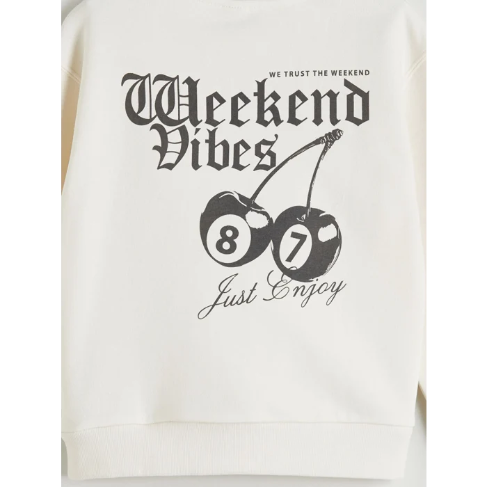 LCW Kids Ekru Bisiklet Yaka Kız Çocuk Sweatshirt