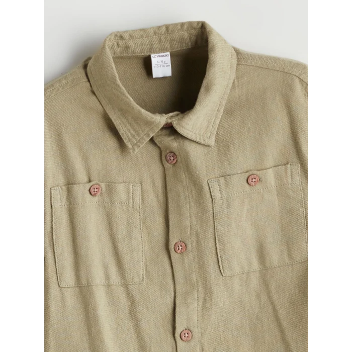 LCW Kids Haki Basic Gabardin Uzun Kollu Erkek Çocuk Gömlek