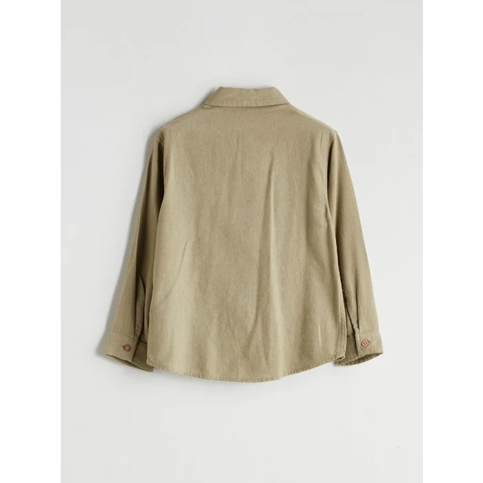 LCW Kids Haki Basic Gabardin Uzun Kollu Erkek Çocuk Gömlek