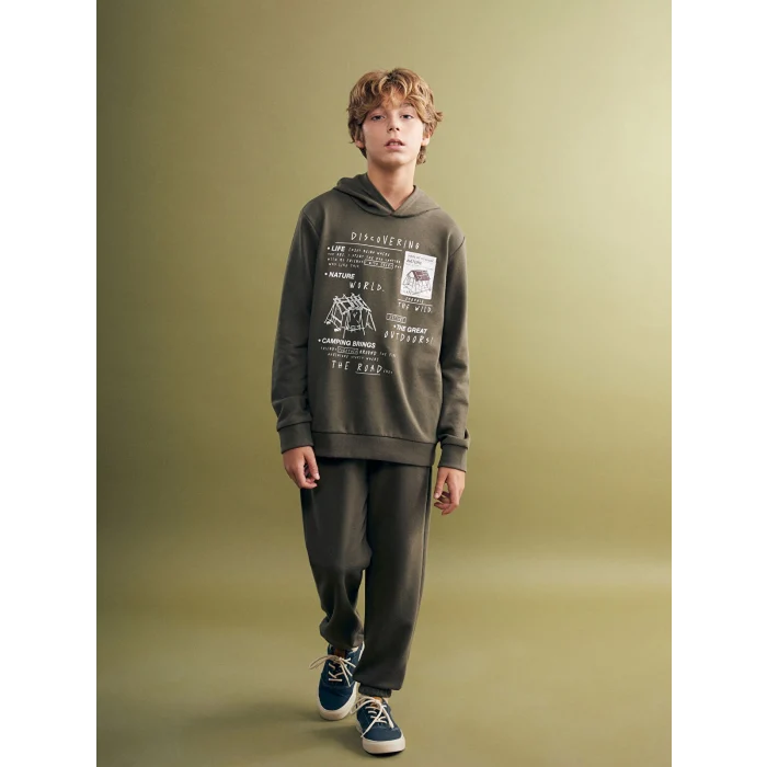 LCW Kids Haki Kapüşonlu Erkek Çocuk Eşofman Takım