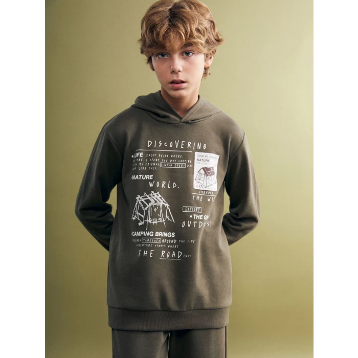 LCW Kids Haki Kapüşonlu Erkek Çocuk Eşofman Takım