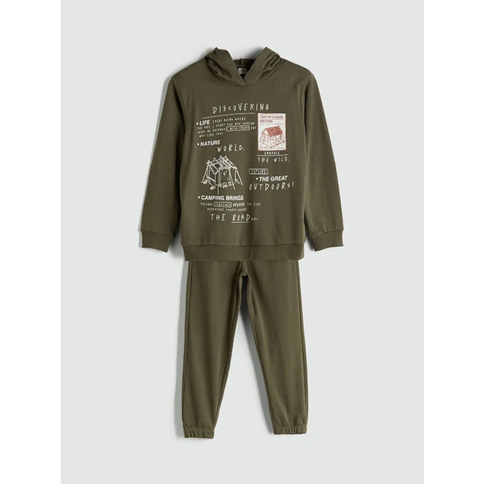 LCW Kids Haki Kapüşonlu Erkek Çocuk Eşofman Takım