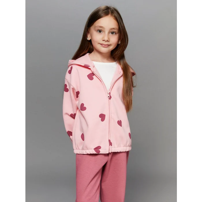 LCW Kids Pembe Fermuarlı Kapüşonlu Kız Çocuk Sweatshirt