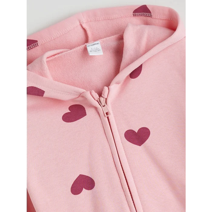 LCW Kids Pembe Fermuarlı Kapüşonlu Kız Çocuk Sweatshirt