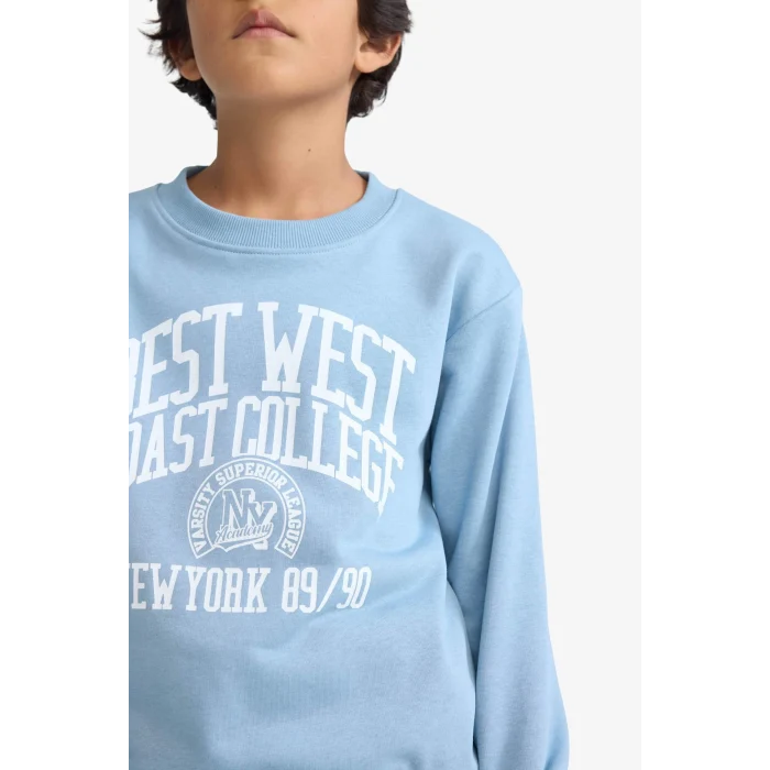 Defacto F2843A8BE770 Mavi Erkek Çocuk Bisiklet Yaka Baskılı Sweatshirt