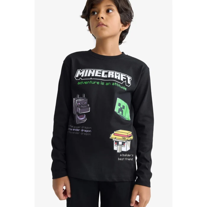 Defacto F5091A8BK81 Siyah Erkek Çocuk Minecraft Bisiklet Yaka Uzun Kollu Tişört