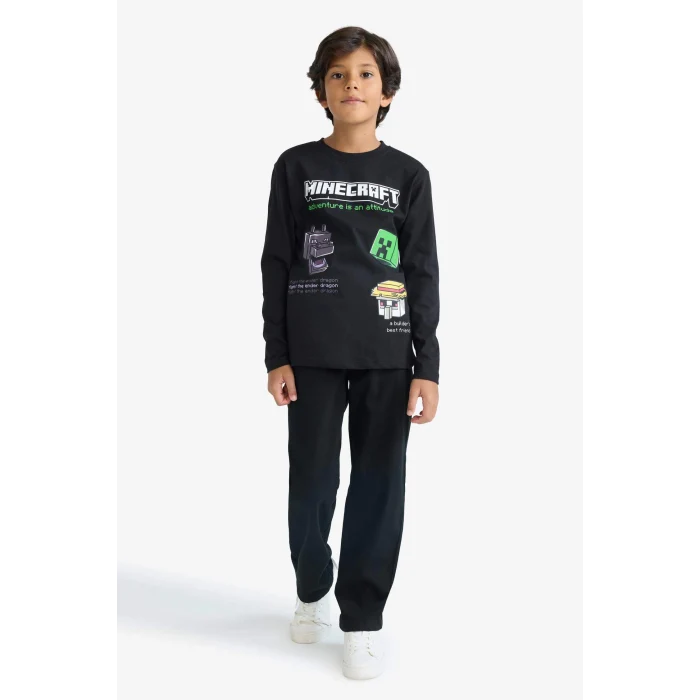 Defacto F5091A8BK81 Siyah Erkek Çocuk Minecraft Bisiklet Yaka Uzun Kollu Tişört