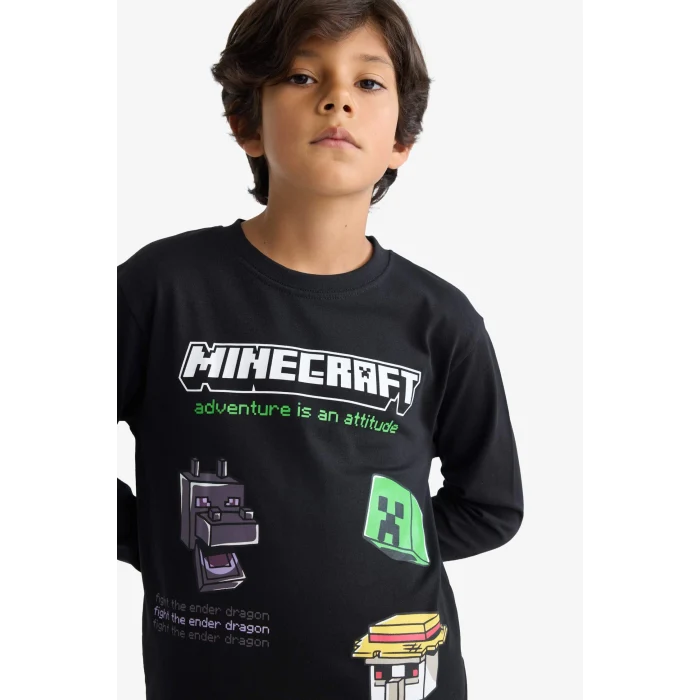 Defacto F5091A8BK81 Siyah Erkek Çocuk Minecraft Bisiklet Yaka Uzun Kollu Tişört