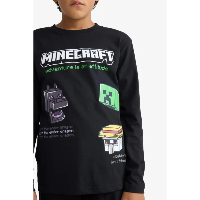 Defacto F5091A8BK81 Siyah Erkek Çocuk Minecraft Bisiklet Yaka Uzun Kollu Tişört