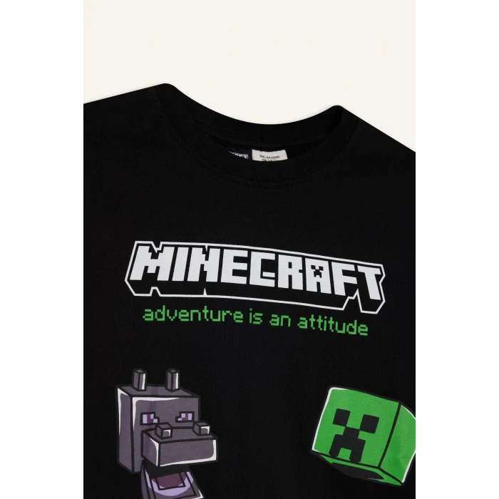 Defacto F5091A8BK81 Siyah Erkek Çocuk Minecraft Bisiklet Yaka Uzun Kollu Tişört