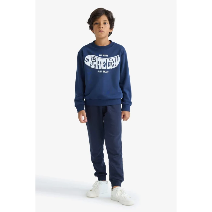 Defacto F2841A8NV241 Lacivert Erkek Çocuk Bisiklet Yaka Baskılı Sweatshirt