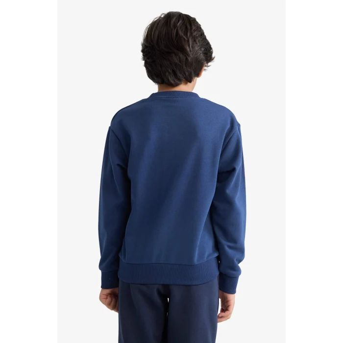 Defacto F2841A8NV241 Lacivert Erkek Çocuk Bisiklet Yaka Baskılı Sweatshirt