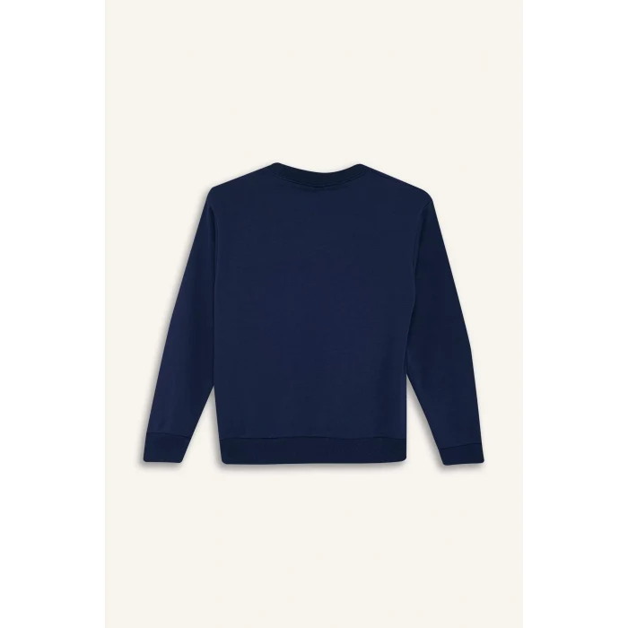 Defacto F2841A8NV241 Lacivert Erkek Çocuk Bisiklet Yaka Baskılı Sweatshirt