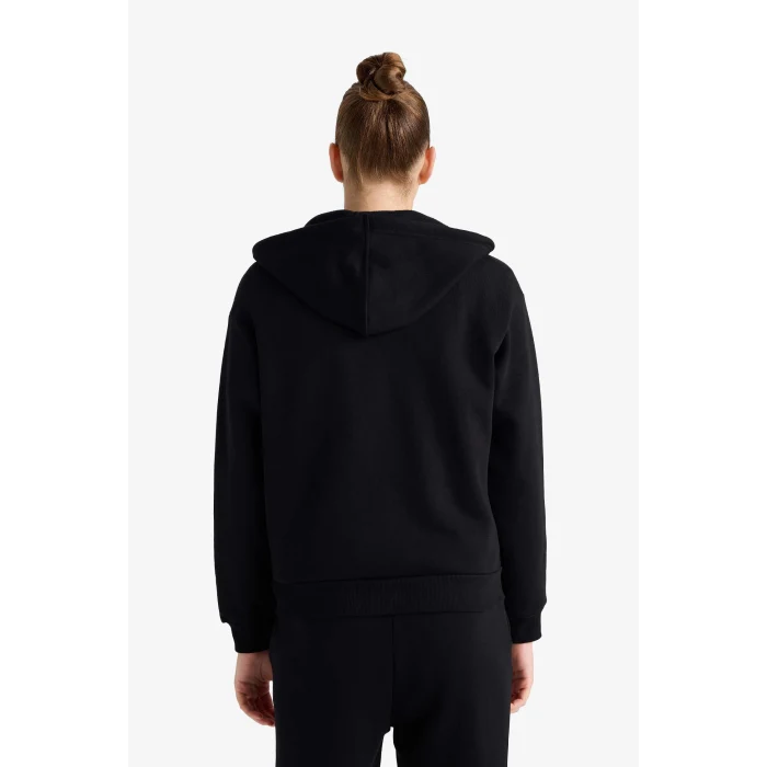 Defacto C1809AXBK81 Siyah Relax Fit Kapüşonlu Basic Düz Kalın Fermuarlı Sweatshirt