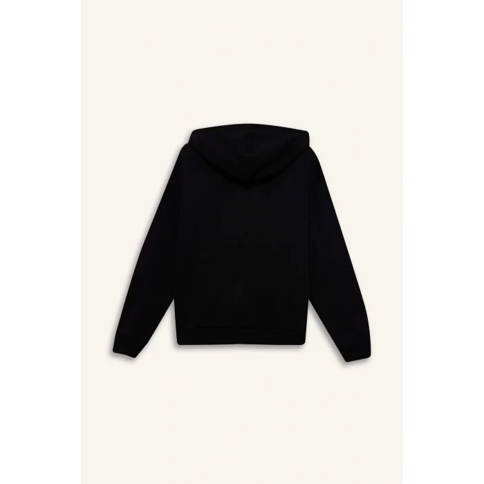 Defacto C1809AXBK81 Siyah Relax Fit Kapüşonlu Basic Düz Kalın Fermuarlı Sweatshirt