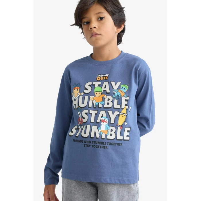 Defacto F5093A8IN247 İndigo Erkek Çocuk Stumble Guys Bisiklet Yaka Uzun Kollu Tişört