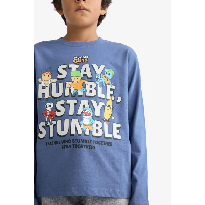 Defacto F5093A8IN247 İndigo Erkek Çocuk Stumble Guys Bisiklet Yaka Uzun Kollu Tişört