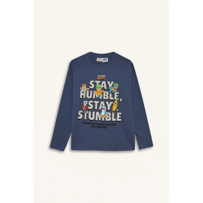 Defacto F5093A8IN247 İndigo Erkek Çocuk Stumble Guys Bisiklet Yaka Uzun Kollu Tişört