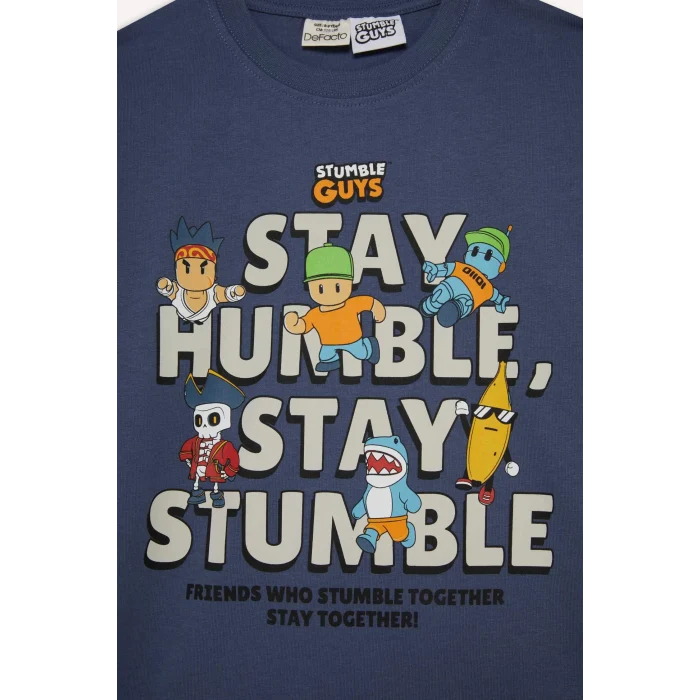 Defacto F5093A8IN247 İndigo Erkek Çocuk Stumble Guys Bisiklet Yaka Uzun Kollu Tişört