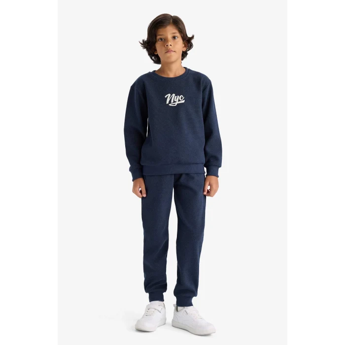 Defacto F2498A8NV254 Lacivert Erkek Çocuk 2li Takım Baskılı Sweatshirt Eşofman Altı