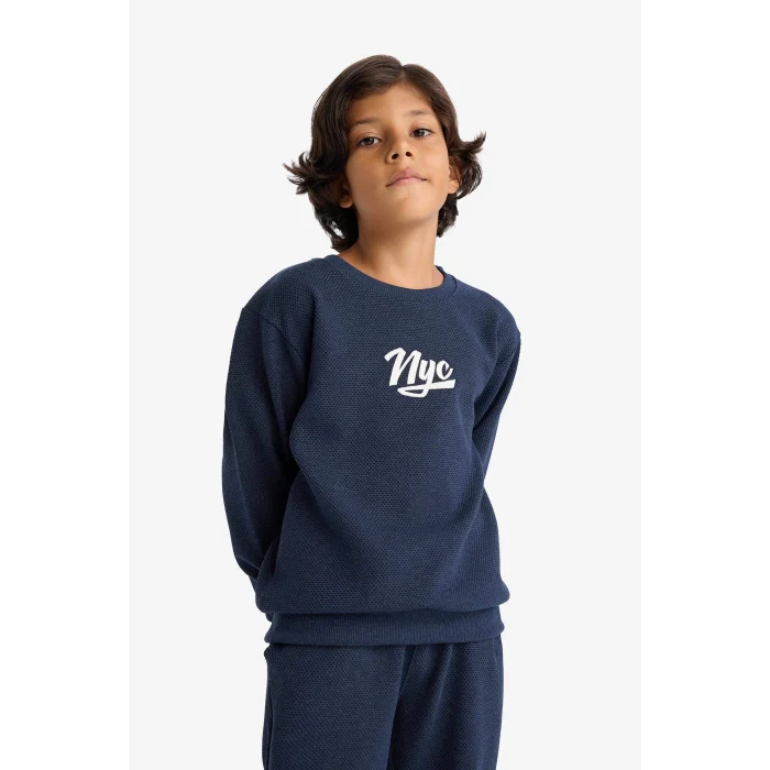 Defacto F2498A8NV254 Lacivert Erkek Çocuk 2li Takım Baskılı Sweatshirt Eşofman Altı