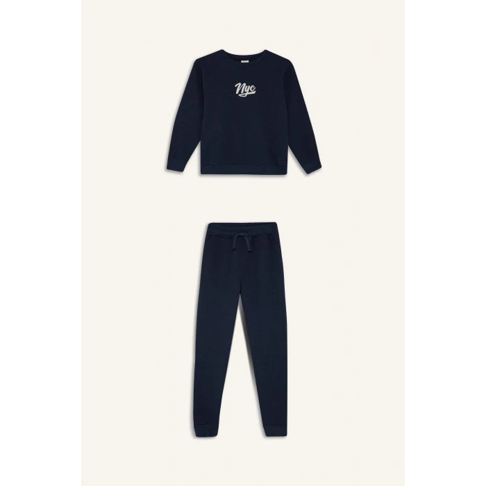 Defacto F2498A8NV254 Lacivert Erkek Çocuk 2li Takım Baskılı Sweatshirt Eşofman Altı