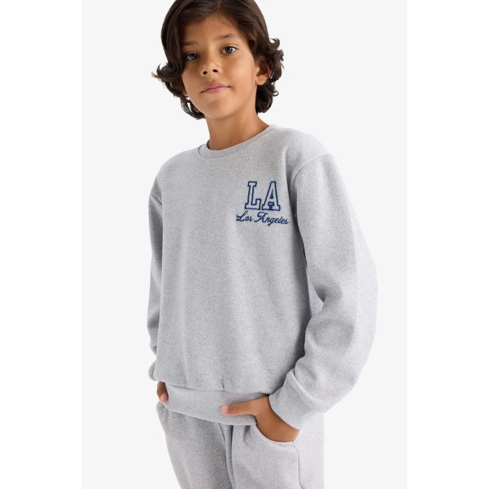 Defacto F2593A8GR377 Gri Erkek Çocuk 2li Takım Baskılı Sweatshirt Eşofman Altı