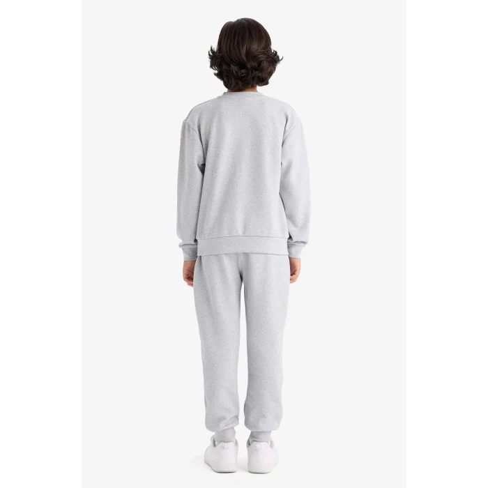 Defacto F2593A8GR377 Gri Erkek Çocuk 2li Takım Baskılı Sweatshirt Eşofman Altı