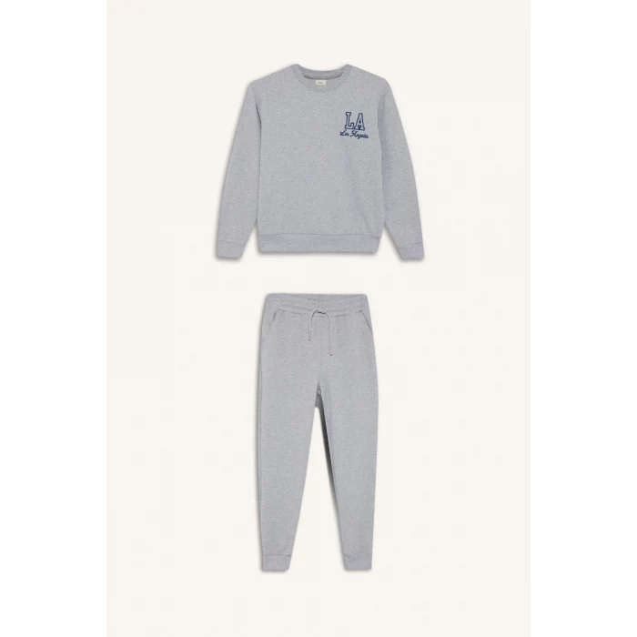 Defacto F2593A8GR377 Gri Erkek Çocuk 2li Takım Baskılı Sweatshirt Eşofman Altı